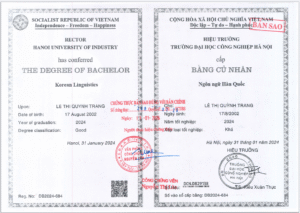 Bằng tốt nghiệp Ngôn ngữ Hàn Quốc của Chuyên viên Lê Thị Quỳnh Trang